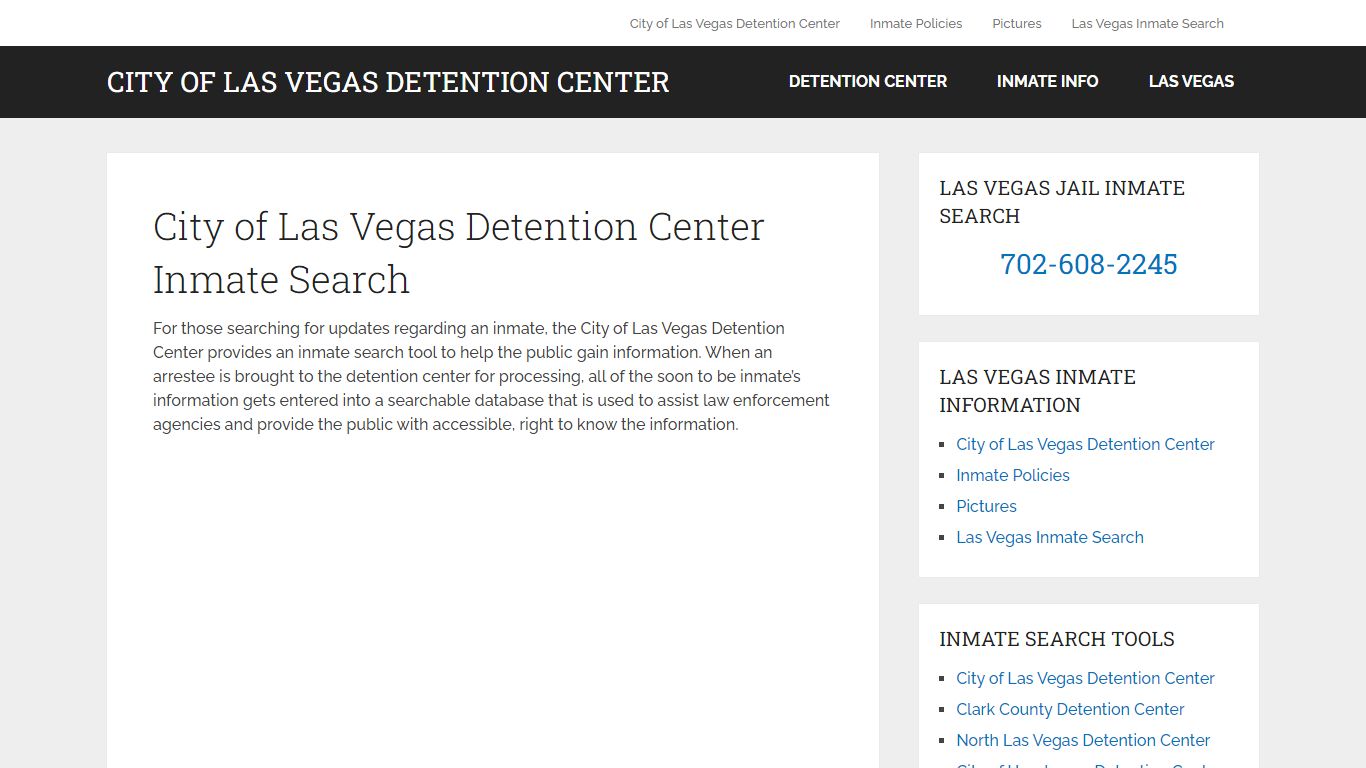 City of Las Vegas Detention Center Inmate Search